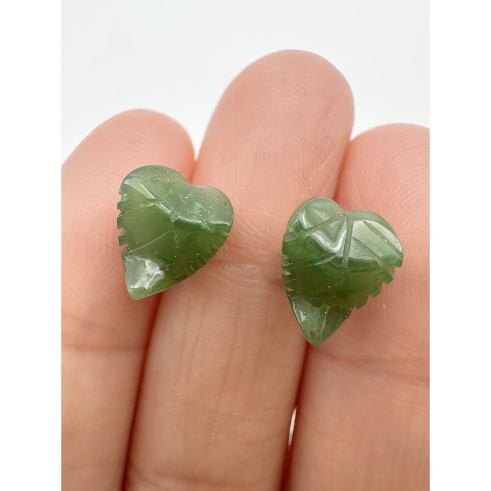 Vintage Green Jade Leaf Earrings Post Style